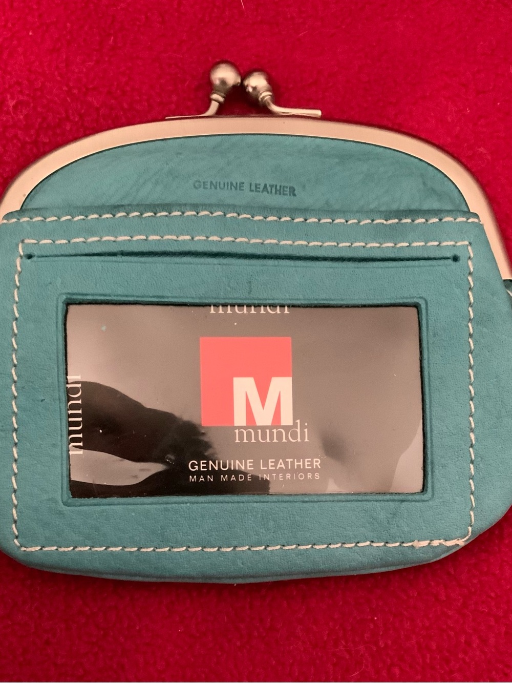 mundi Teal Leather Coin Wallet with ID Window